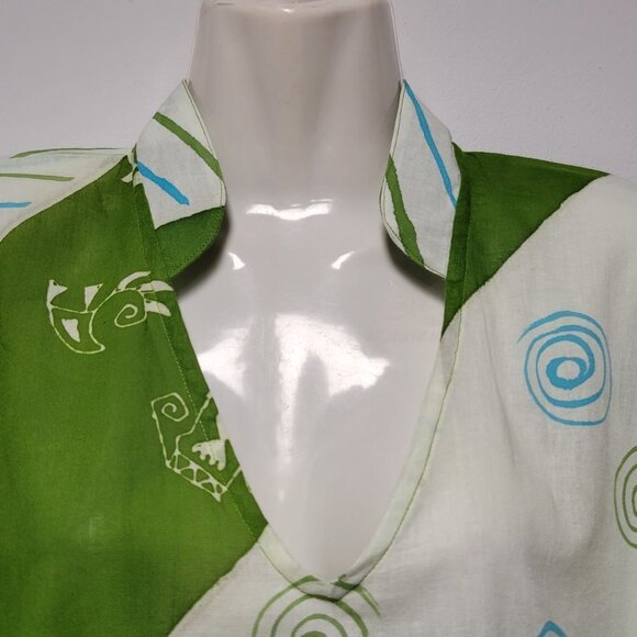 HANDPAINTED Batik Three Quarter Sleeve Mandarin Collar Tunic Top ONE SIZE- NWOT - Picture 7 of 16